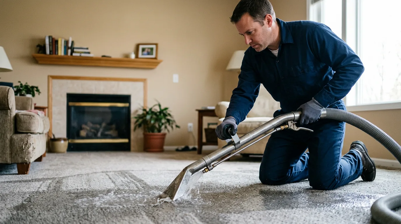 Water damage restoration technician working near Blakesburg, IA